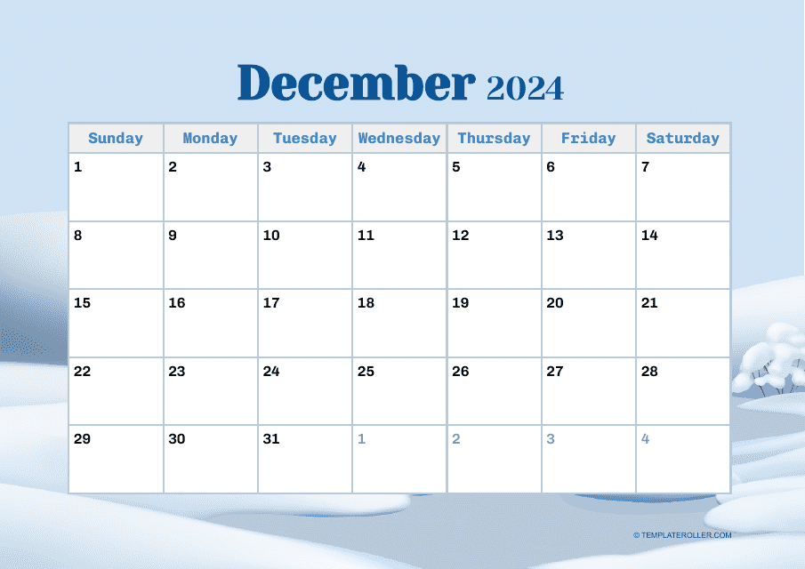December 2024 Calendar Template Download Pdf