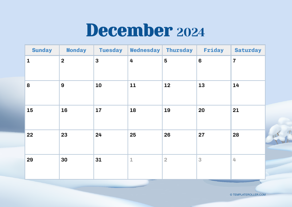 December 2024 Calendar Template Download Printable PDF Templateroller