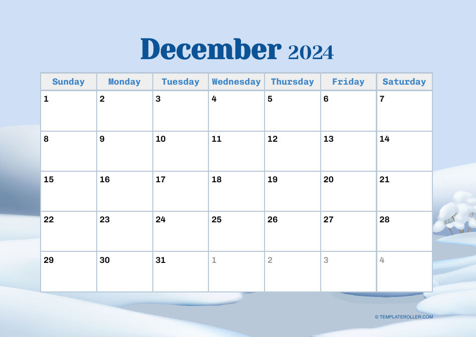 December 2024 Calendar Template, Page 1