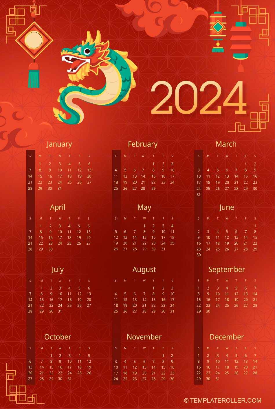 2024 Chinese New Year Calendar Download Printable PDF | Templateroller