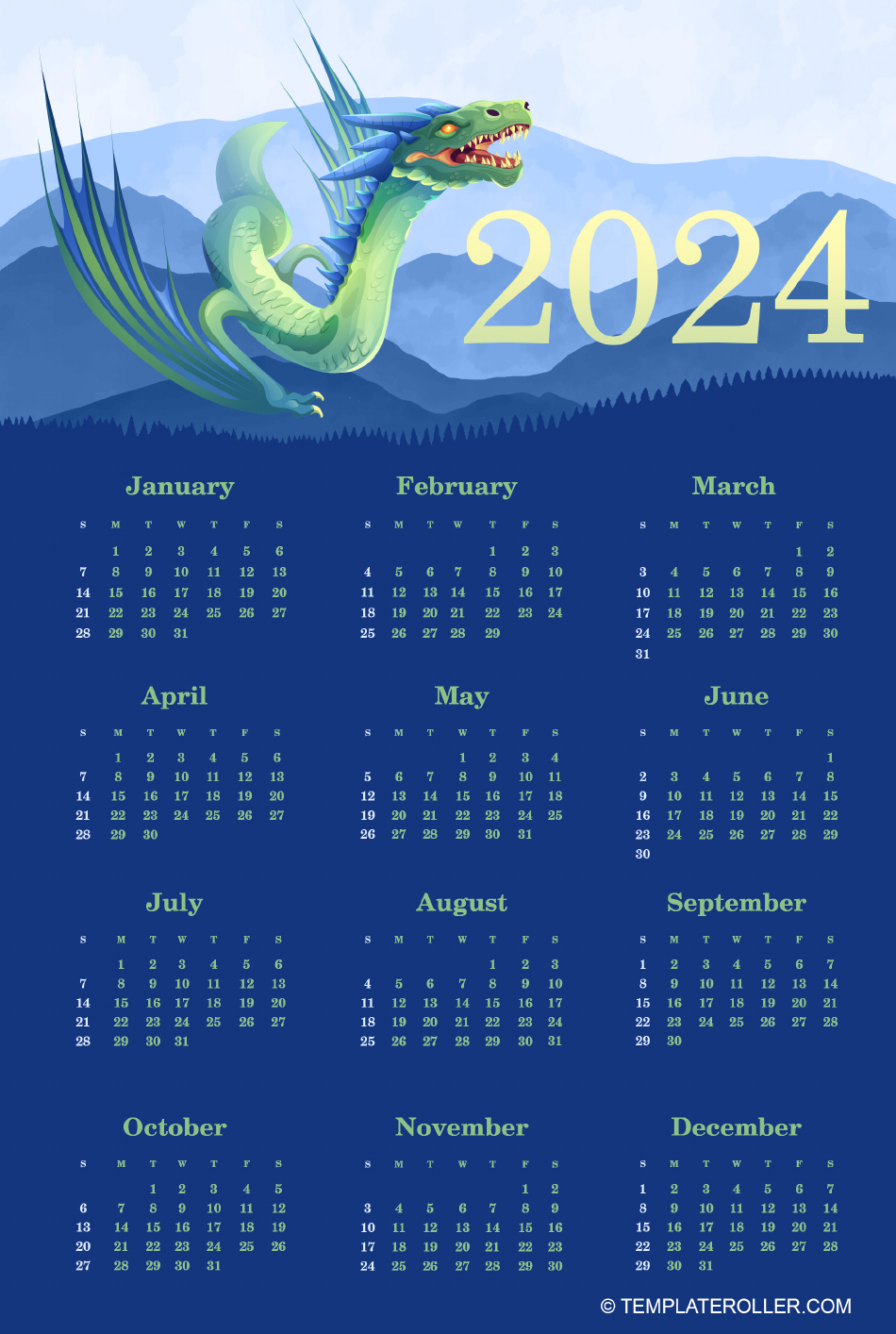 2024 Yearly Calendar, Page 1