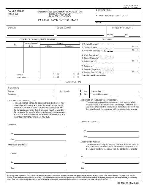 Form RD1924-18 Partial Payment Estimate