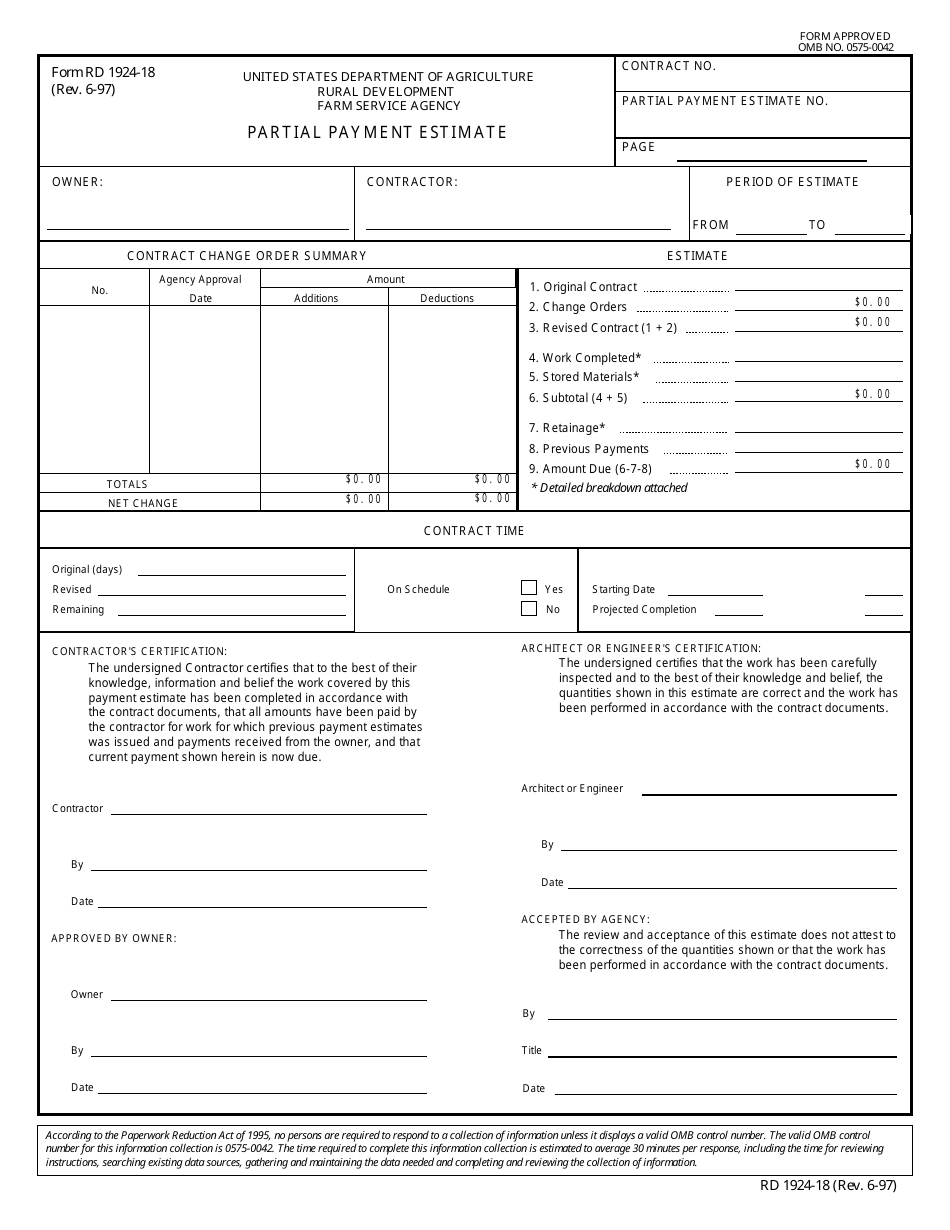 Form RD1924-18 Partial Payment Estimate, Page 1