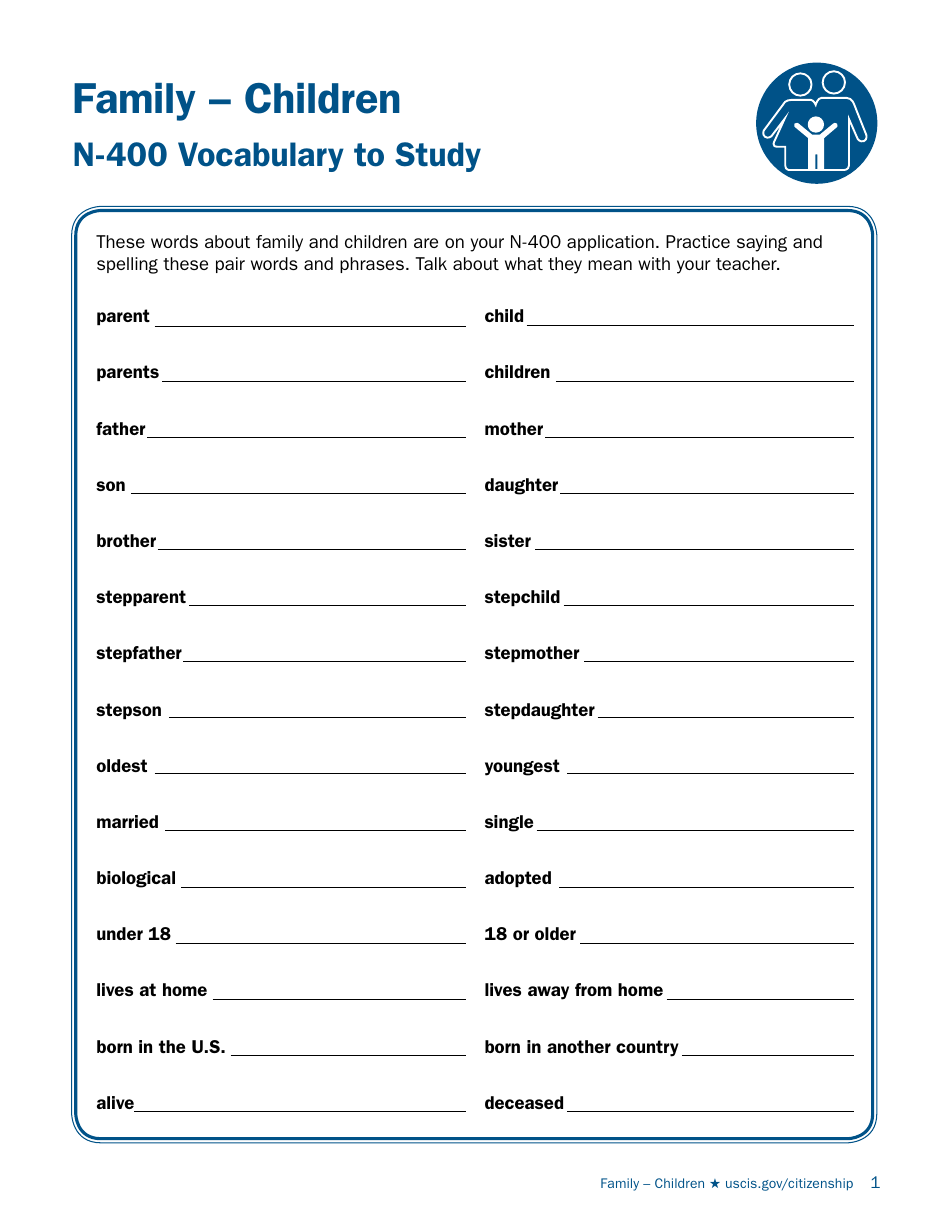 Form N-400 Family - Children - Vocabulary to Study, Page 1