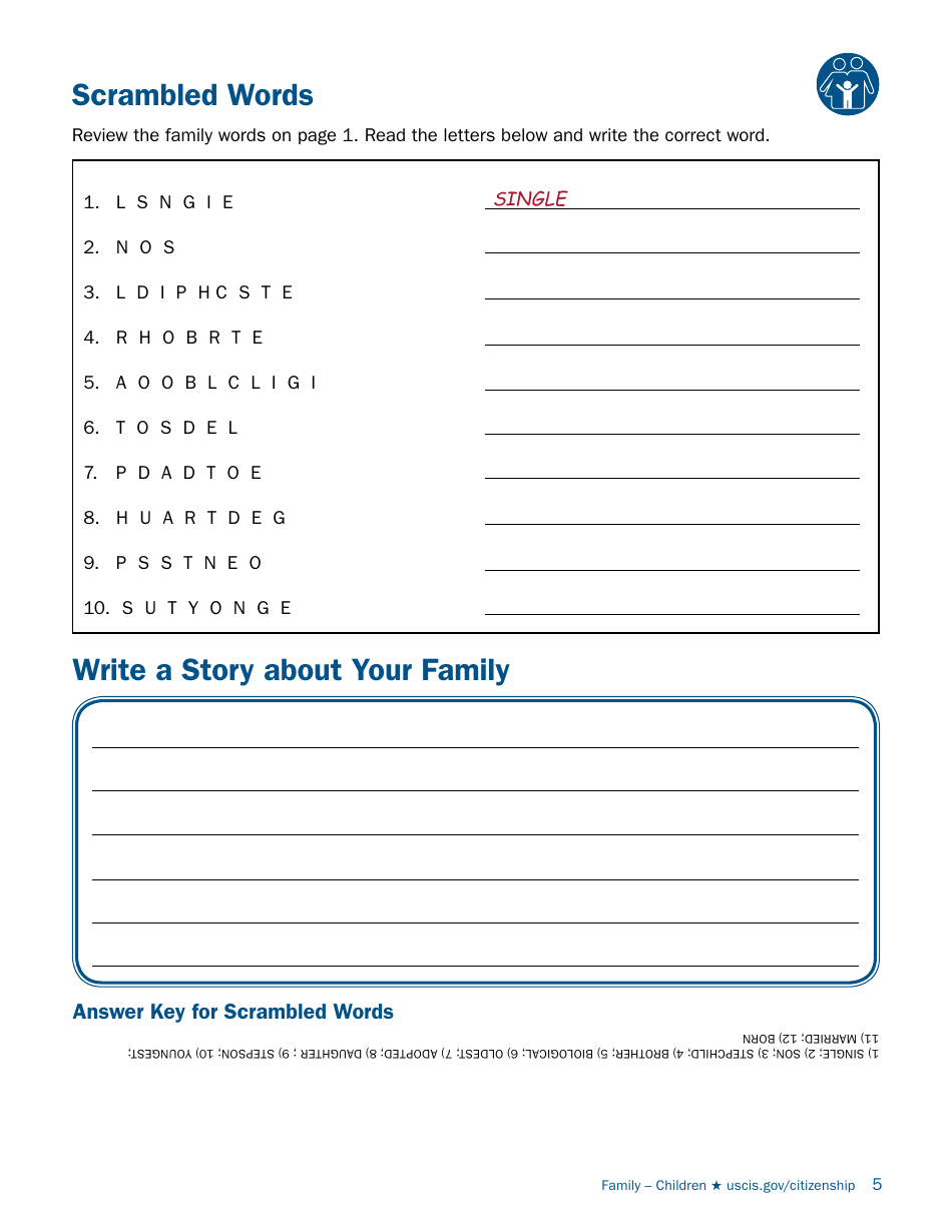 Form N-400 Family - Children - Vocabulary to Study, Page 5