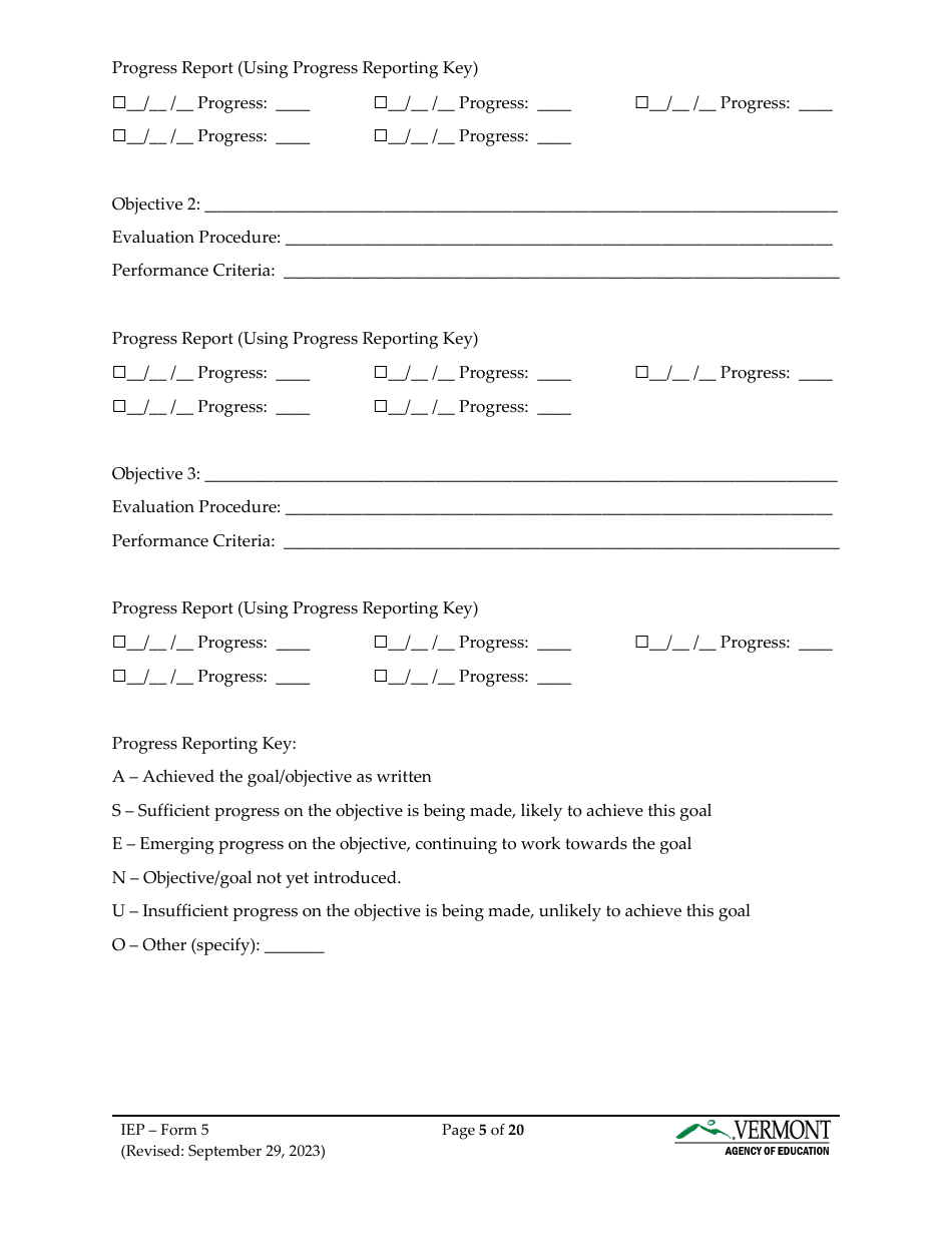 Form 5 Individualized Education Program (Iep) - Vermont, Page 5