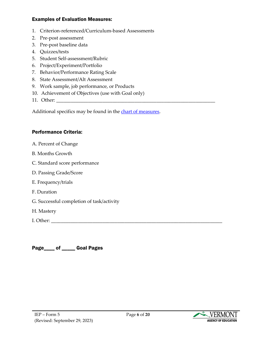 Form 5 Individualized Education Program (Iep) - Vermont, Page 6