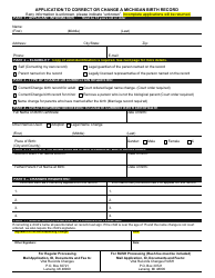 Form DCH-0847-CHGBX Application to Correct or Change a Michigan Birth Record - Michigan