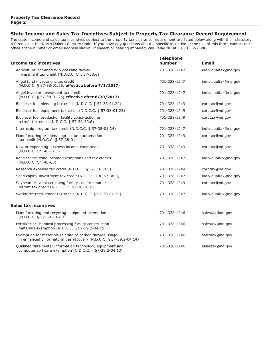 Form SFN28202 Property Tax Clearance Record - North Dakota, Page 2