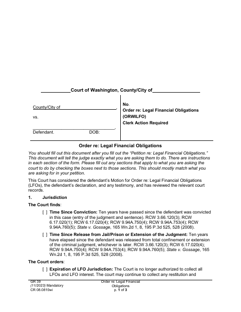 Form CR08.0810WI Order Re: Legal Financial Obligations - Washington