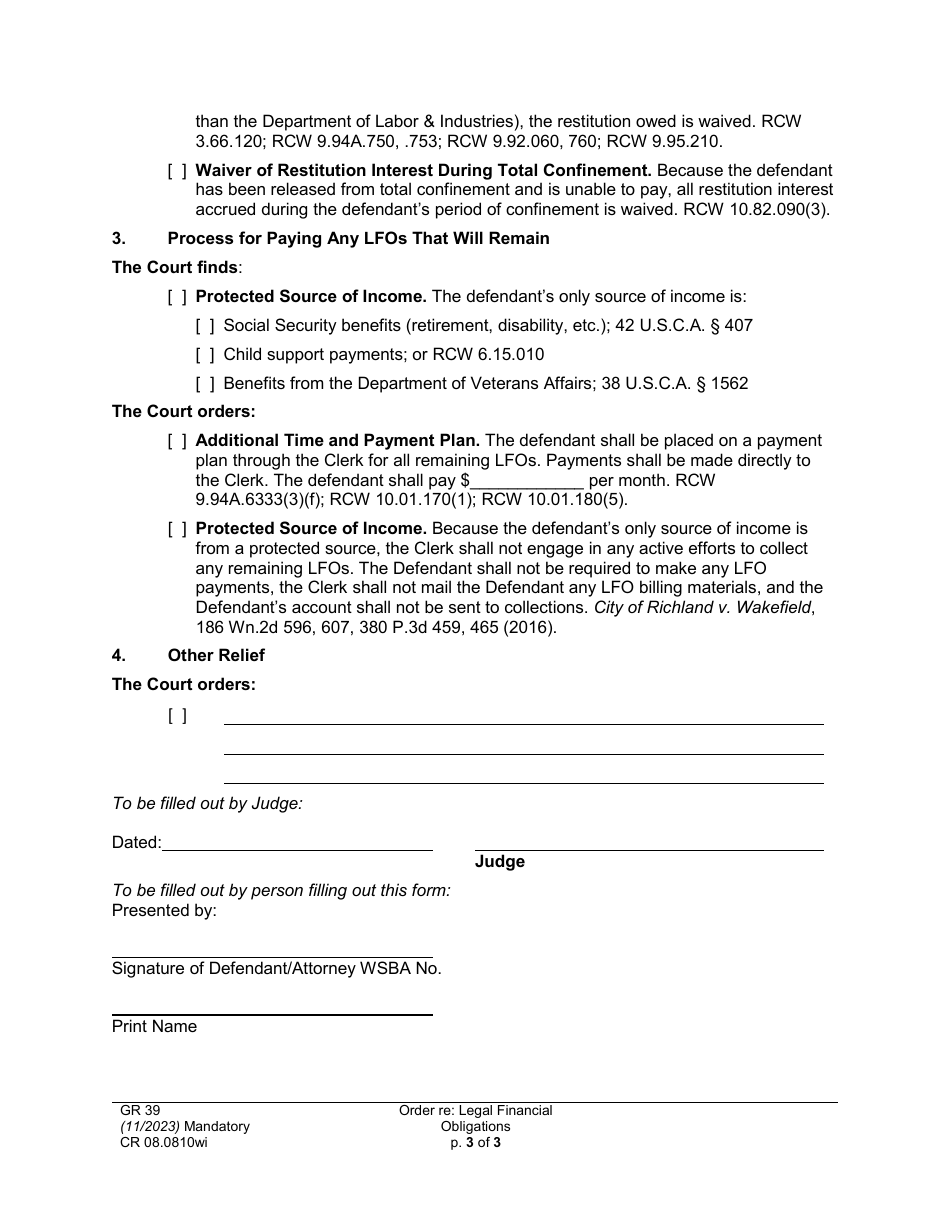 Form CR08.0810WI Order Re: Legal Financial Obligations - Washington, Page 3