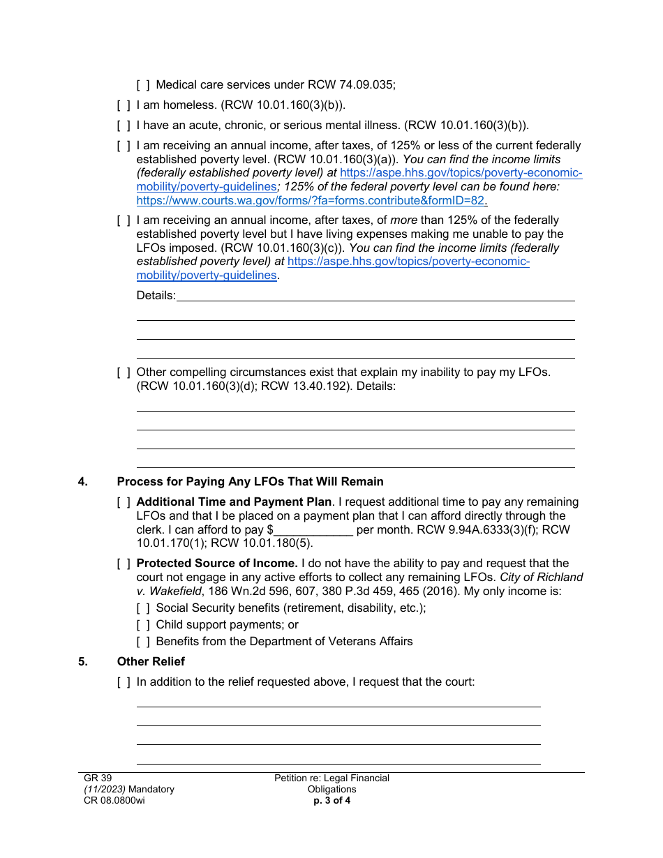 Form CR08.0800WI Petition Re: Legal Financial Obligation - Washington, Page 3
