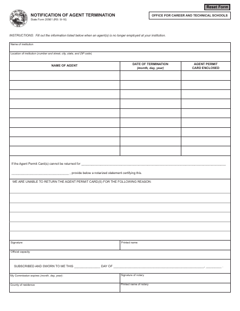 State Form 20561 Notification of Agent Termination - Indiana