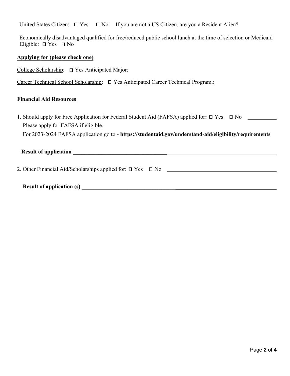 Florida Youth Foundation Stars Scholarship Application - Florida, Page 2