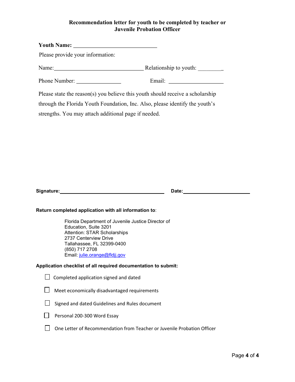 Florida Youth Foundation Stars Scholarship Application - Florida, Page 4