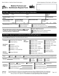 Form CDPH247 Medical Formula and Nutritionals Request Form - California