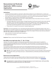 Noncommercial Pesticide Applicator (Npa) License Application - Oregon