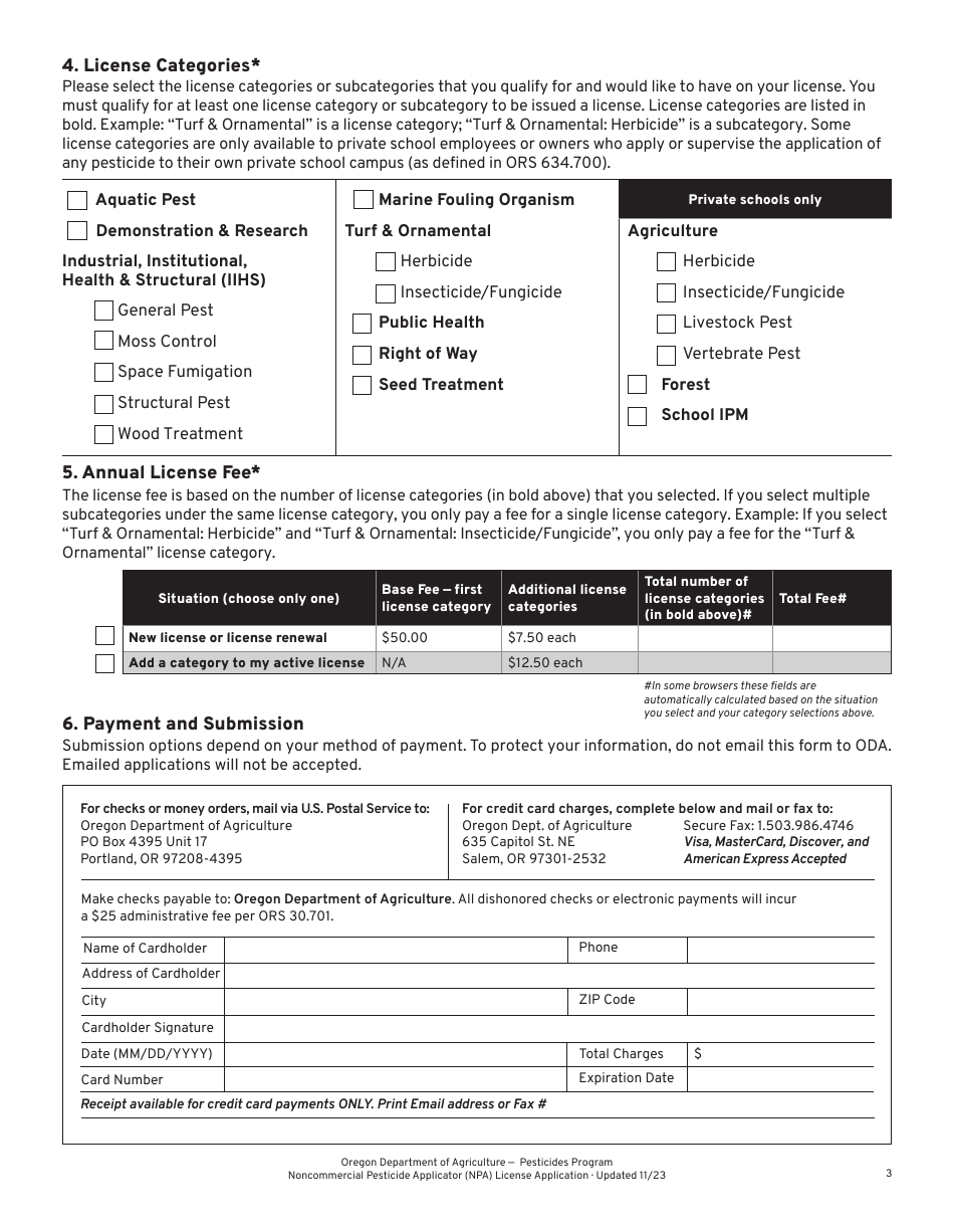 Oregon Pesticide Applicator (Npa) License Application