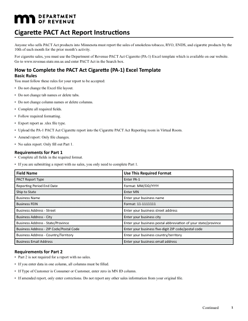 Form PA-1  Printable Pdf