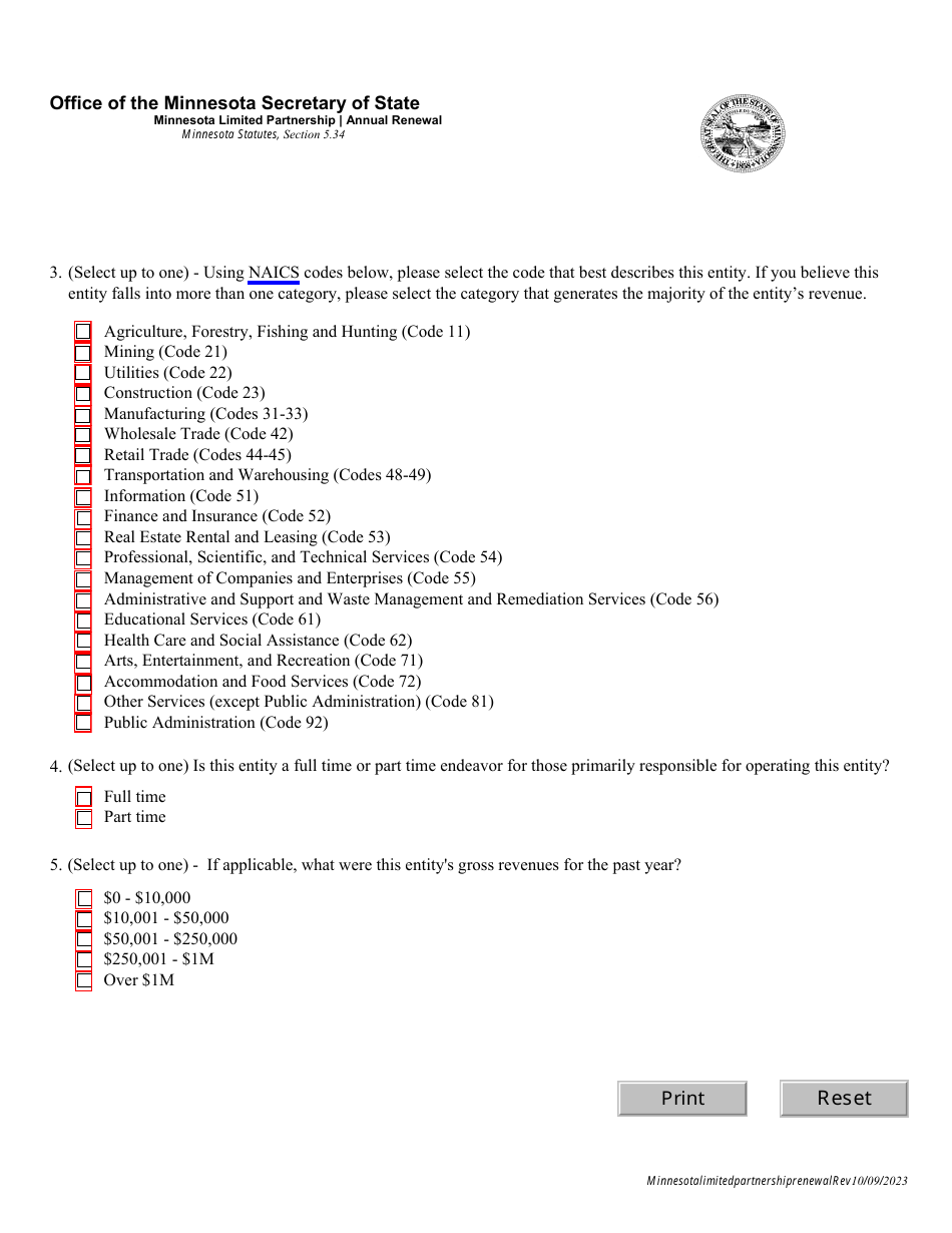 Minnesota Limited Partnership Annual Renewal - Minnesota, Page 3