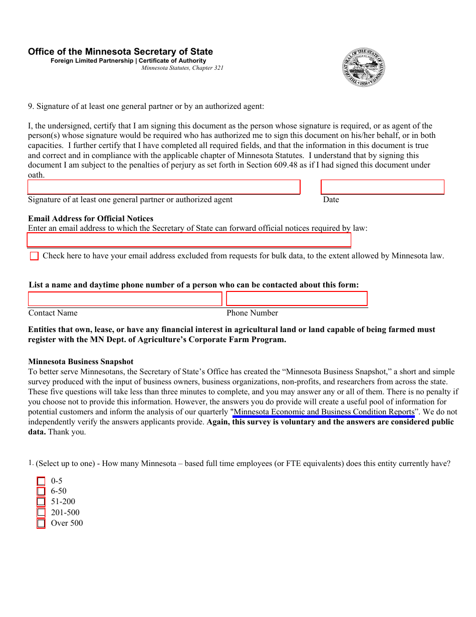 Foreign Limited Partnership Certificate of Authority - Minnesota, Page 2