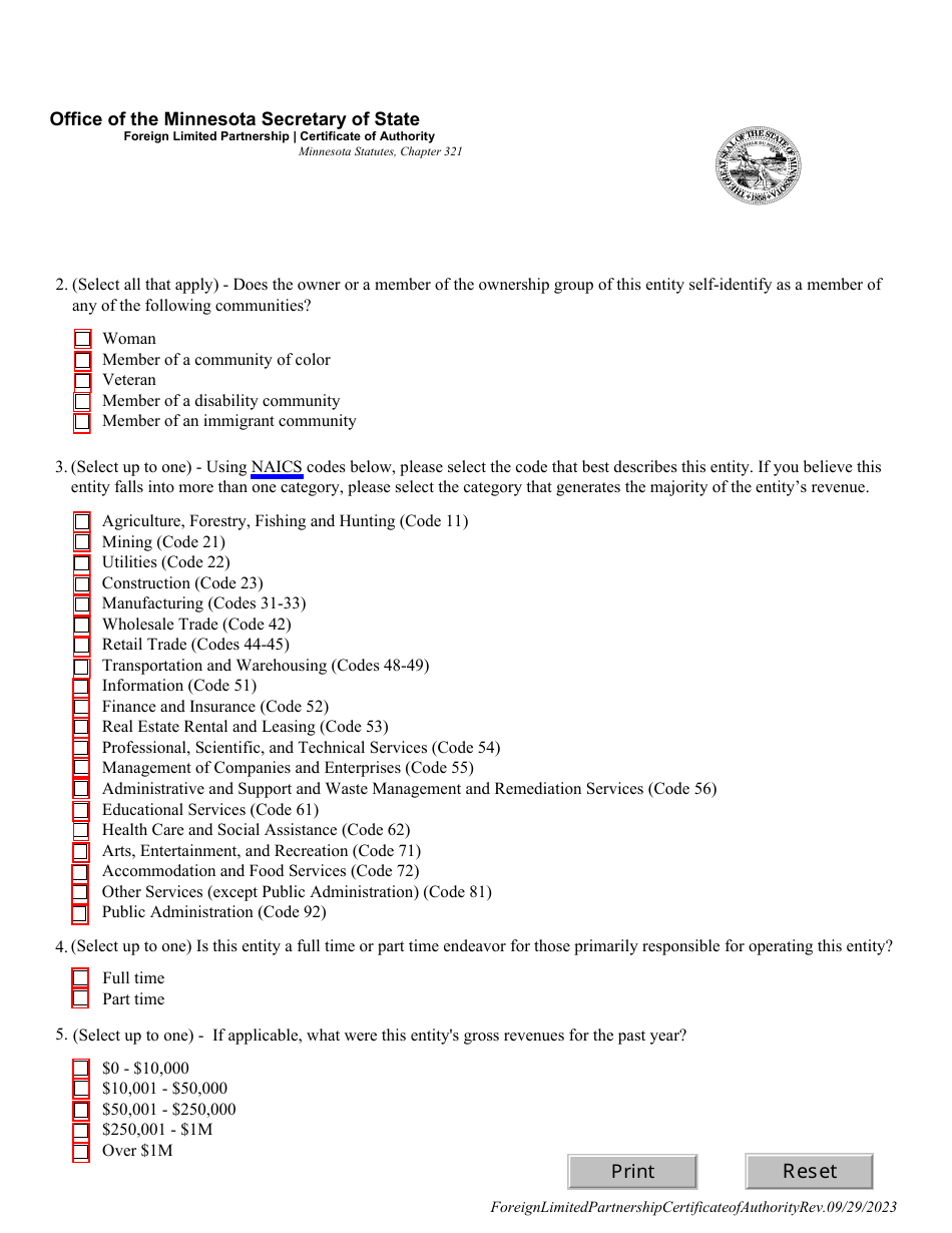 Foreign Limited Partnership Certificate of Authority - Minnesota, Page 3