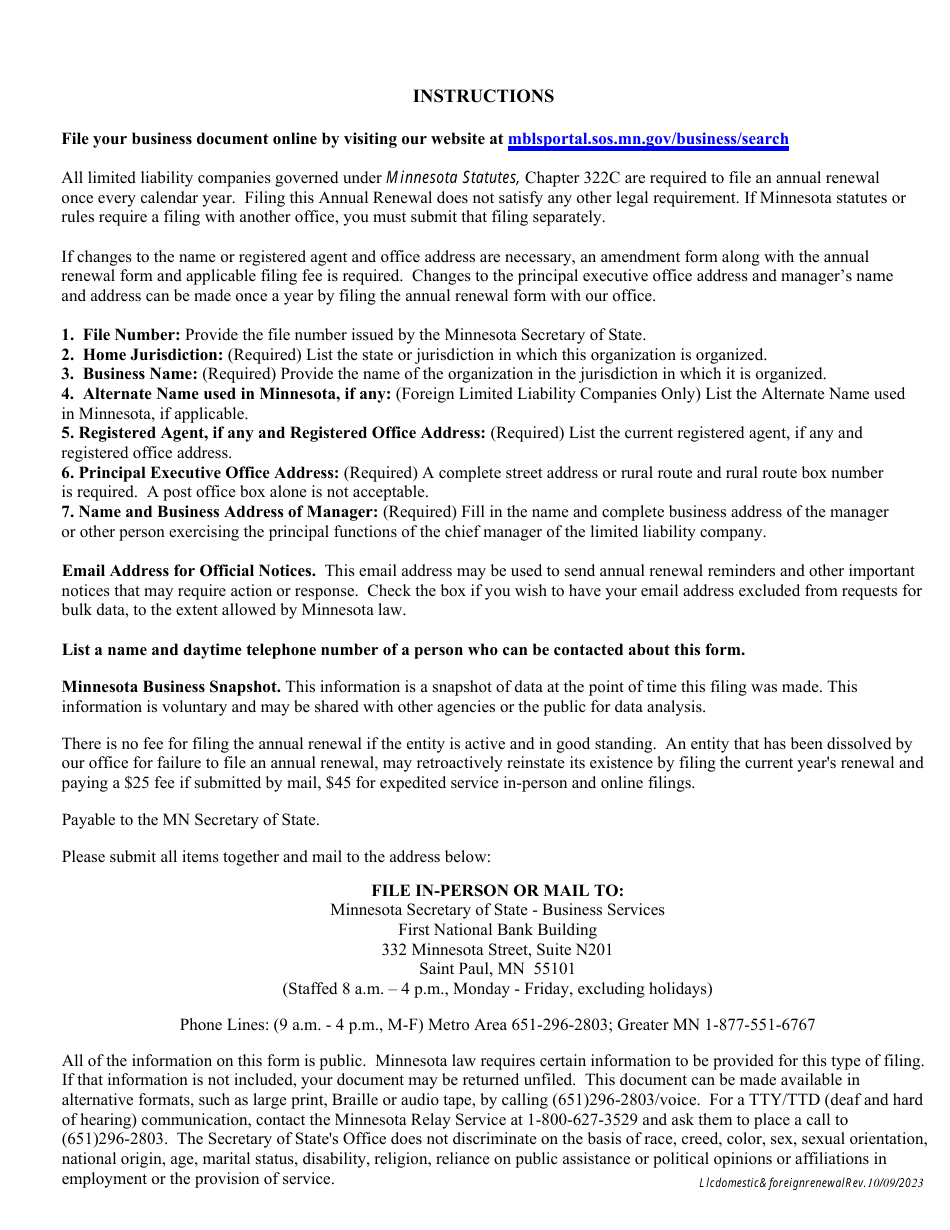 Limited Liability Company Annual Renewal - Minnesota, Page 3
