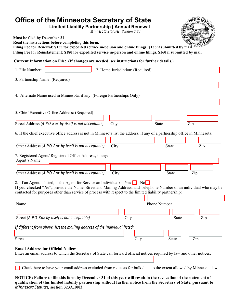 Minnesota Limited Liability Partnership Annual Renewal - Fill Out, Sign ...