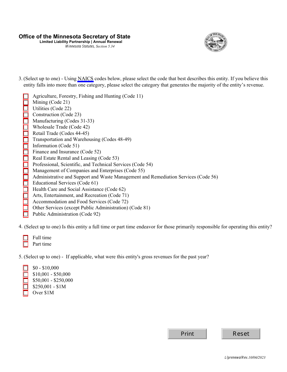 Limited Liability Partnership Annual Renewal - Minnesota, Page 3