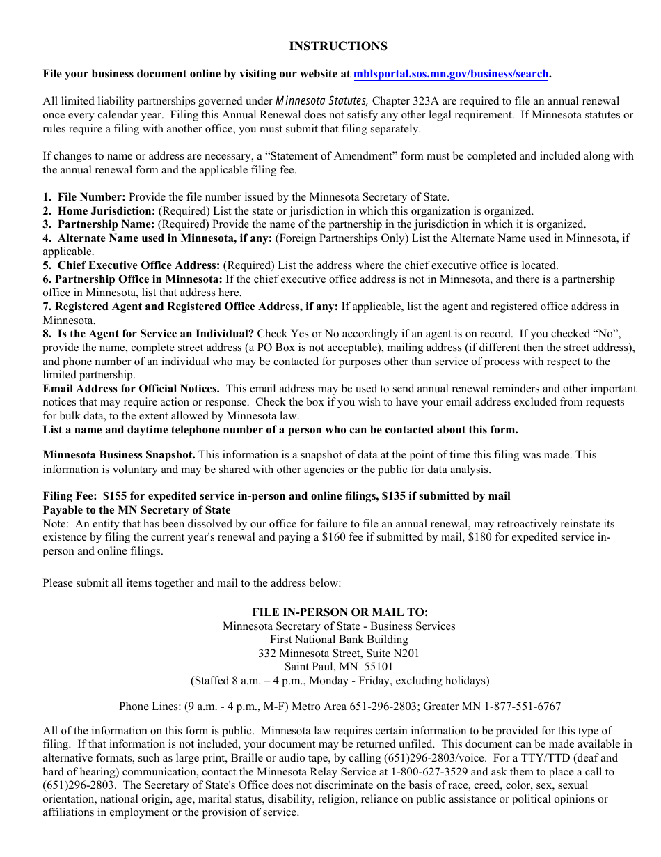 Limited Liability Partnership Annual Renewal - Minnesota, Page 4