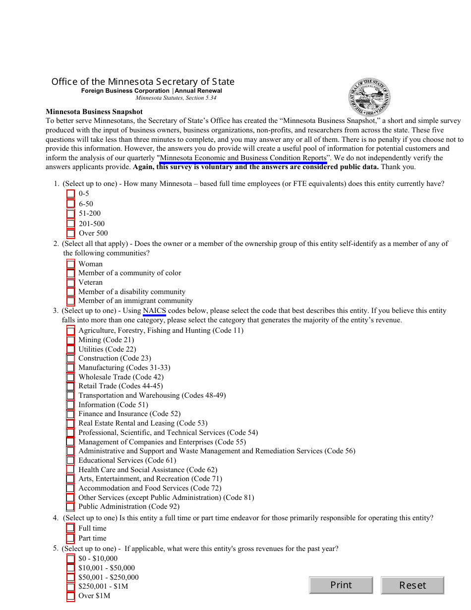 Foreign Corporation or Cooperative Annual Renewal - Minnesota, Page 2