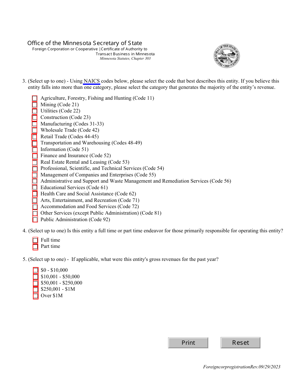 Foreign Corporation or Cooperative Certificate of Authority to Transact Business in Minnesota - Minnesota, Page 3