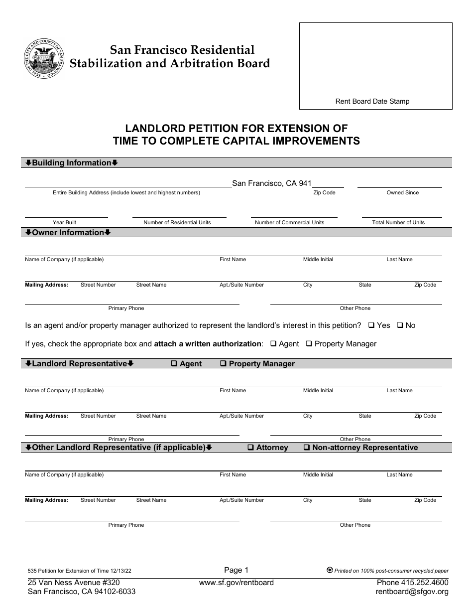 Form 535 Landlord Petition for Extension of Time to Complete Capital Improvements - City and County of San Francisco, California, Page 4