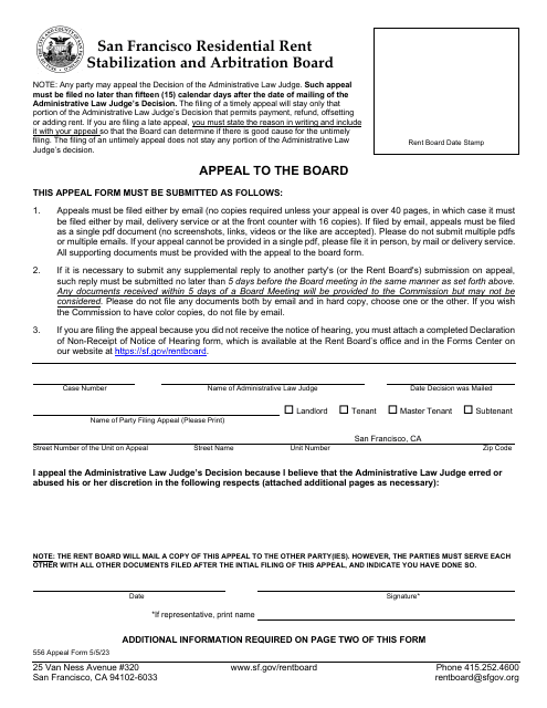 Form 556 Appeal to the Board - City and County of San Francisco, California