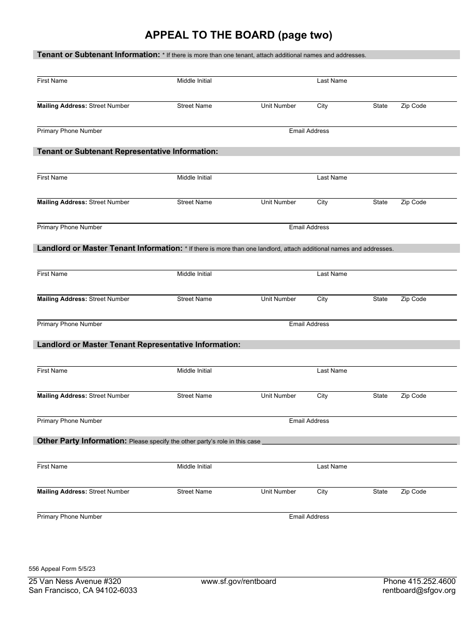 Form 556 Appeal to the Board - City and County of San Francisco, California, Page 2