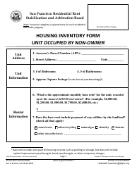 Document preview: Form 1026 Housing Inventory Form - Unit Occupied by Non-owner - City and County of San Francisco, California