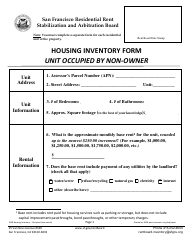 Form 1026 Housing Inventory Form - Unit Occupied by Non-owner - City and County of San Francisco, California