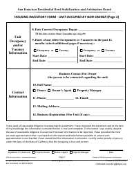 Form 1026 Housing Inventory Form - Unit Occupied by Non-owner - City and County of San Francisco, California, Page 2