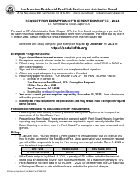 Document preview: Form 599 Request for Exemption of Rent Board Fee - City and County of San Francisco, California, 2024