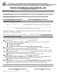 Form 599 Request for Exemption of Rent Board Fee - City and County of San Francisco, California, Page 2