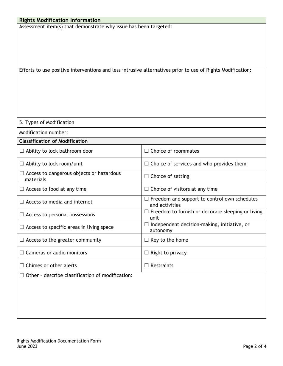 Rights Modification Documentation Form - Colorado, Page 2