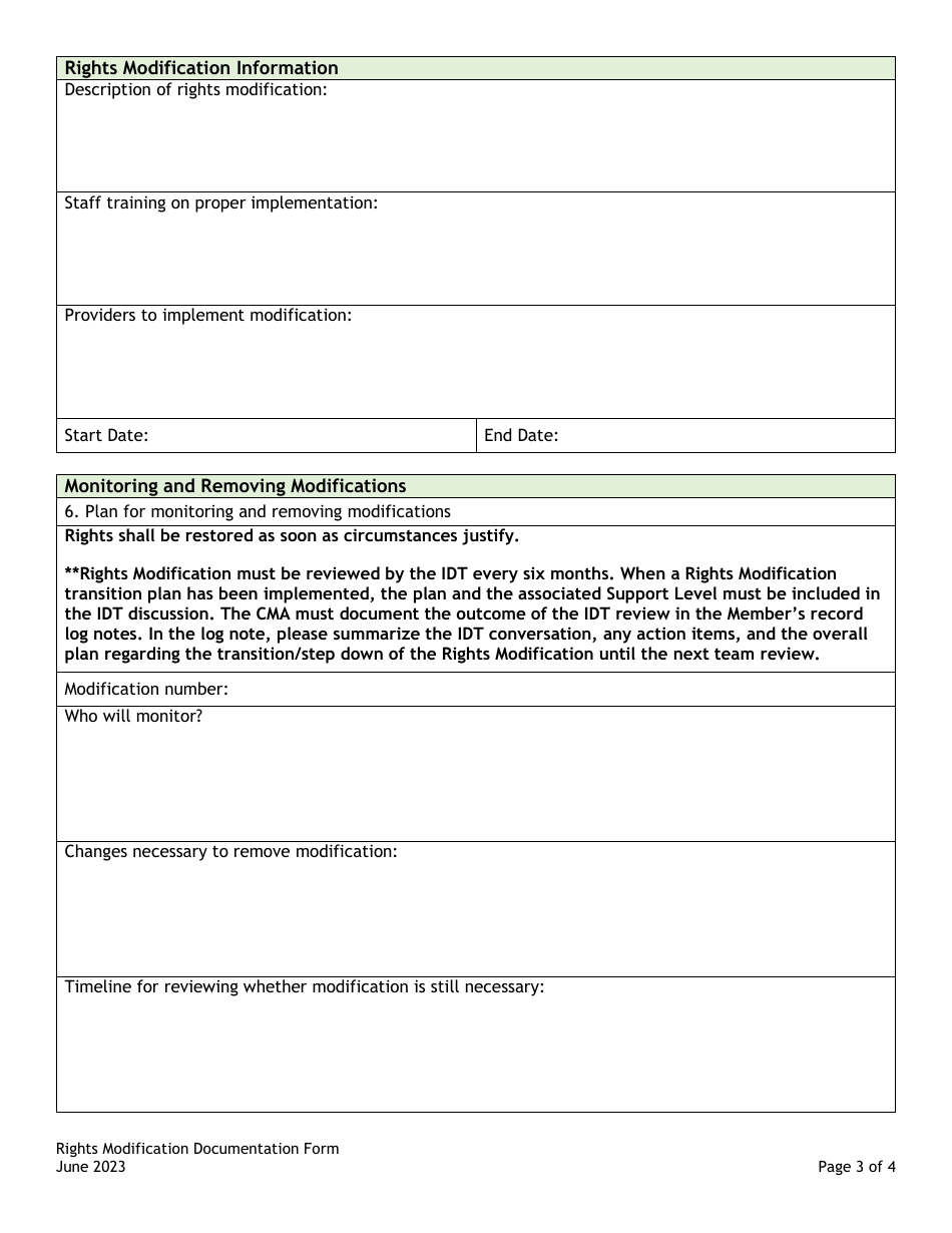 Rights Modification Documentation Form - Colorado, Page 3