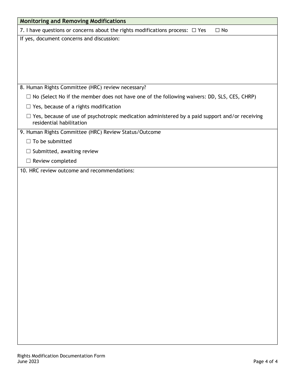 Rights Modification Documentation Form - Colorado, Page 4