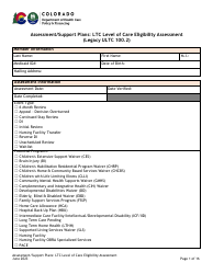 Document preview: Assessment/Support Plans: Ltc Level of Care Eligibility Assessment (Legacy Ultc 100.2) - Colorado