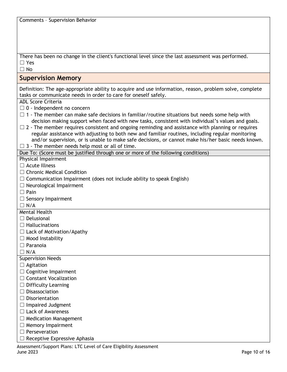 Assessment / Support Plans: Ltc Level of Care Eligibility Assessment (Legacy Ultc 100.2) - Colorado, Page 10