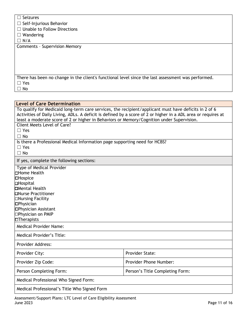 Assessment / Support Plans: Ltc Level of Care Eligibility Assessment (Legacy Ultc 100.2) - Colorado, Page 11