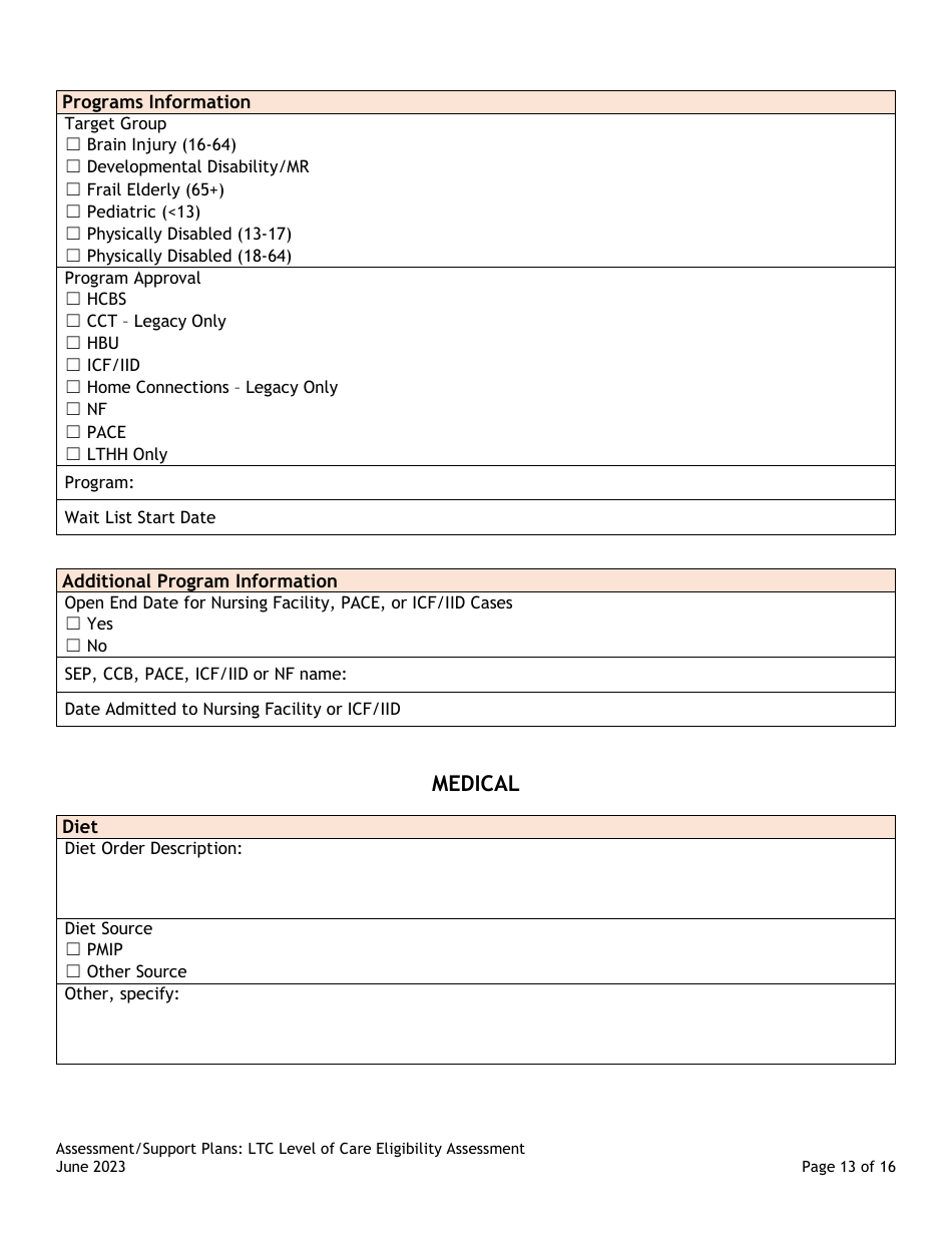 Colorado Assessment/Support Plans: Ltc Level of Care Eligibility ...