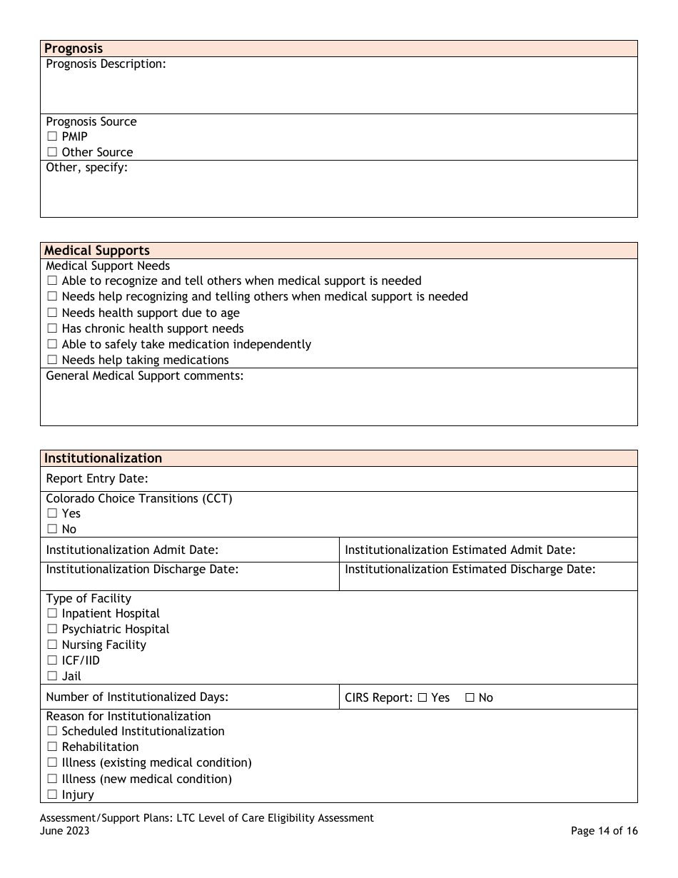 Assessment / Support Plans: Ltc Level of Care Eligibility Assessment (Legacy Ultc 100.2) - Colorado, Page 14