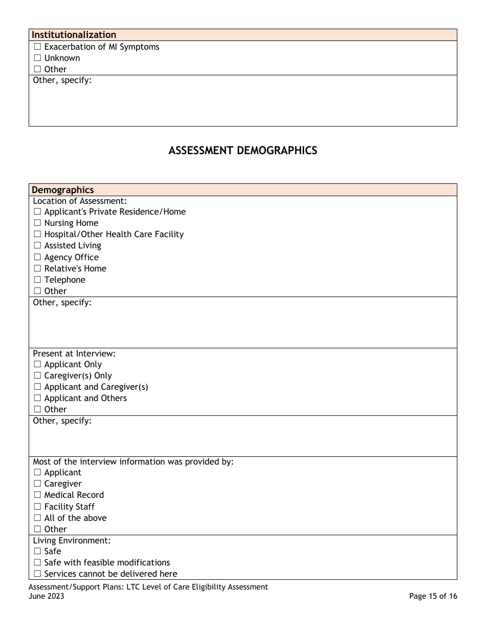 Assessment / Support Plans: Ltc Level of Care Eligibility Assessment (Legacy Ultc 100.2) - Colorado, Page 15