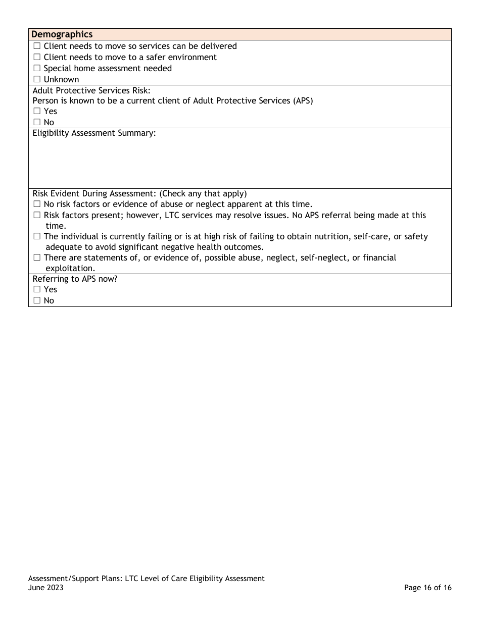Assessment / Support Plans: Ltc Level of Care Eligibility Assessment (Legacy Ultc 100.2) - Colorado, Page 16